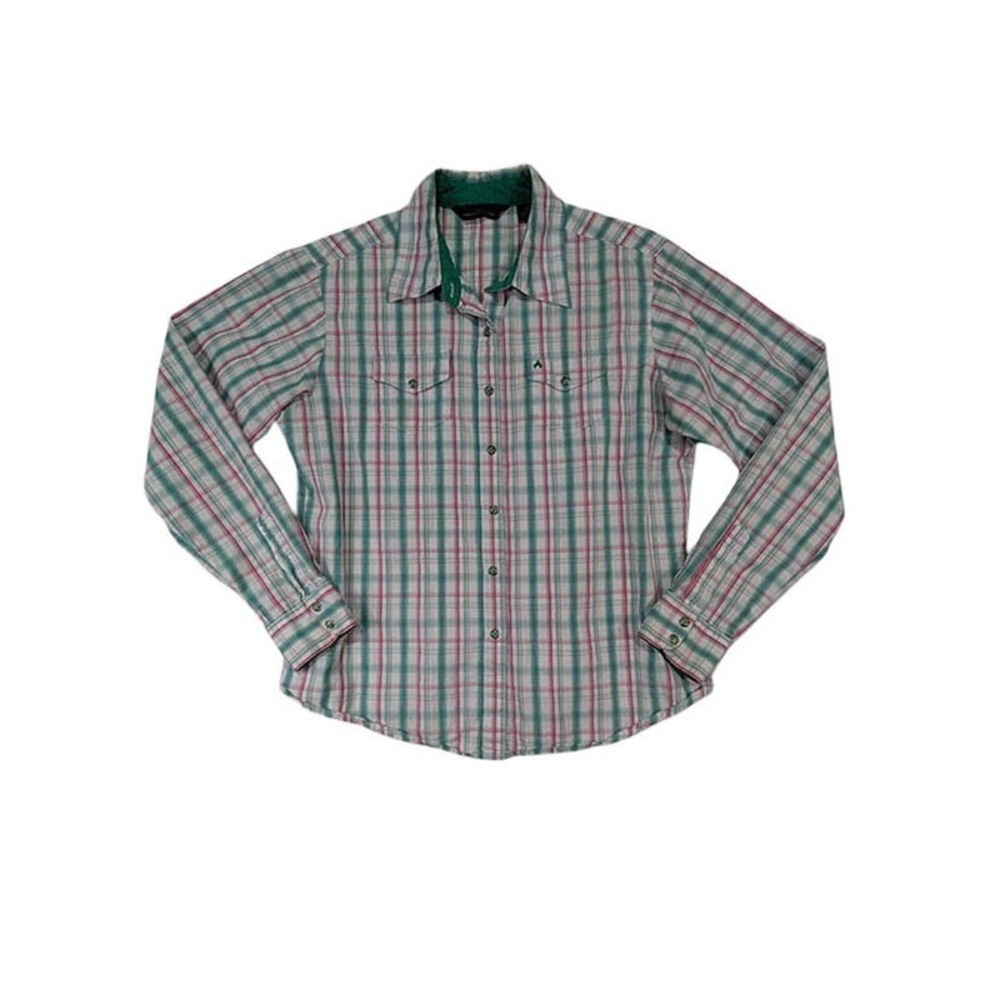 Aura‎ by Wrangler Pearl Snap Shirt Womens M Plaid Cowgirl Granola Girl Cabincore